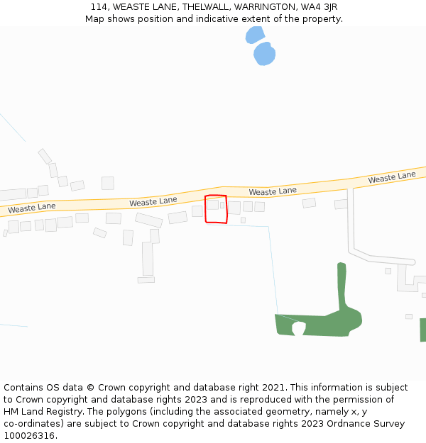 114, WEASTE LANE, THELWALL, WARRINGTON, WA4 3JR: Location map and indicative extent of plot