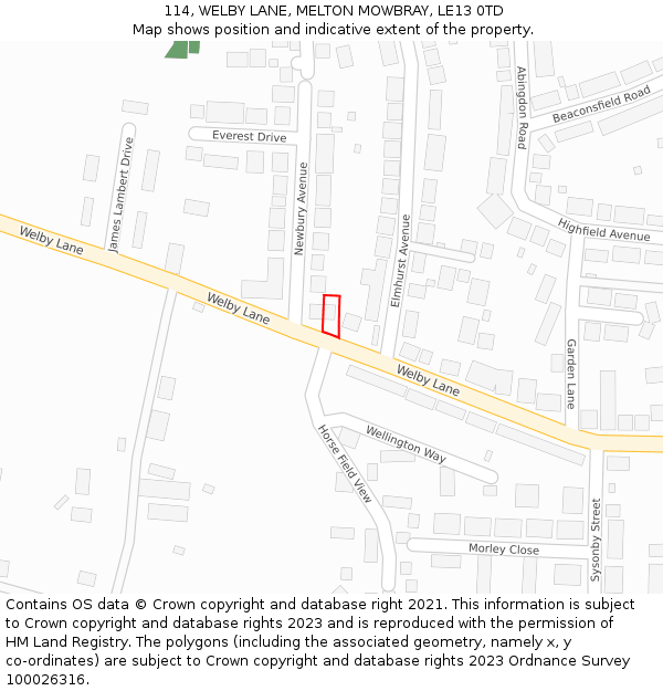 114, WELBY LANE, MELTON MOWBRAY, LE13 0TD: Location map and indicative extent of plot