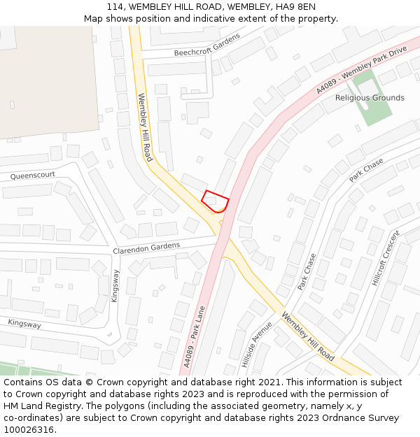 114, WEMBLEY HILL ROAD, WEMBLEY, HA9 8EN: Location map and indicative extent of plot