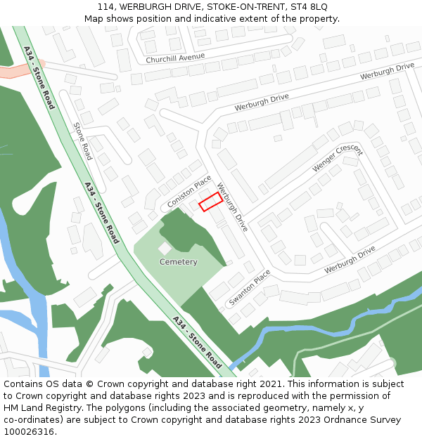 114, WERBURGH DRIVE, STOKE-ON-TRENT, ST4 8LQ: Location map and indicative extent of plot