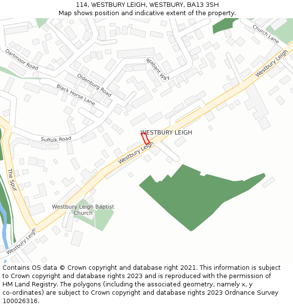 114, WESTBURY LEIGH, WESTBURY, BA13 3SH: Location map and indicative extent of plot