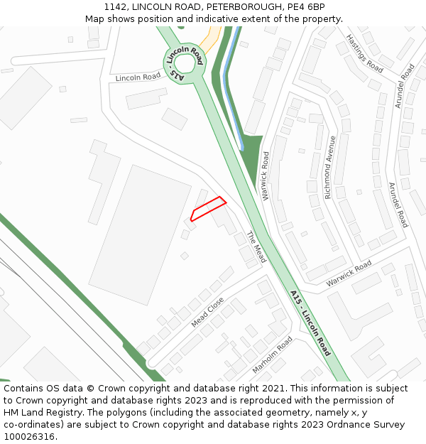 1142, LINCOLN ROAD, PETERBOROUGH, PE4 6BP: Location map and indicative extent of plot