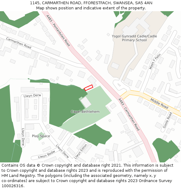 1145, CARMARTHEN ROAD, FFORESTFACH, SWANSEA, SA5 4AN: Location map and indicative extent of plot