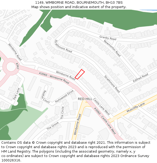 1149, WIMBORNE ROAD, BOURNEMOUTH, BH10 7BS: Location map and indicative extent of plot