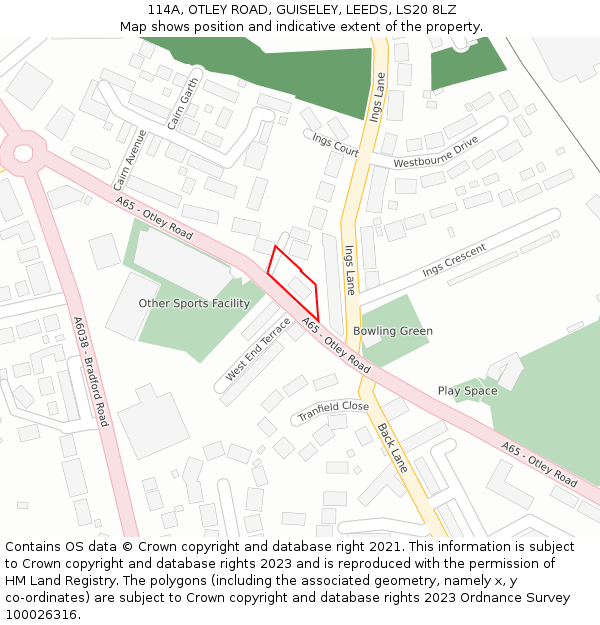 114A, OTLEY ROAD, GUISELEY, LEEDS, LS20 8LZ: Location map and indicative extent of plot