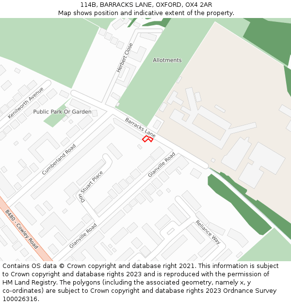 114B, BARRACKS LANE, OXFORD, OX4 2AR: Location map and indicative extent of plot