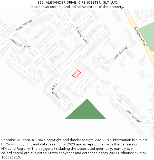 115, ALEXANDER DRIVE, CIRENCESTER, GL7 1UQ: Location map and indicative extent of plot