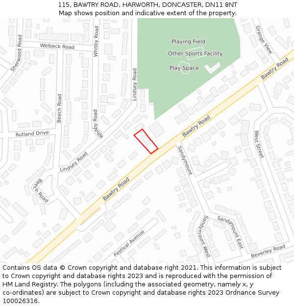 115, BAWTRY ROAD, HARWORTH, DONCASTER, DN11 8NT: Location map and indicative extent of plot