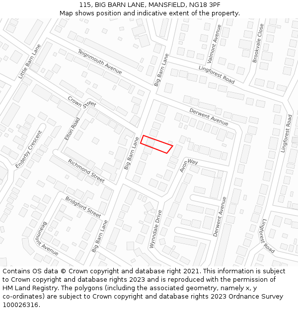 115, BIG BARN LANE, MANSFIELD, NG18 3PF: Location map and indicative extent of plot