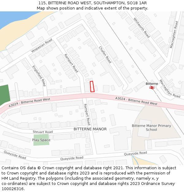 115, BITTERNE ROAD WEST, SOUTHAMPTON, SO18 1AR: Location map and indicative extent of plot