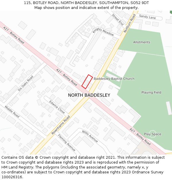 115, BOTLEY ROAD, NORTH BADDESLEY, SOUTHAMPTON, SO52 9DT: Location map and indicative extent of plot