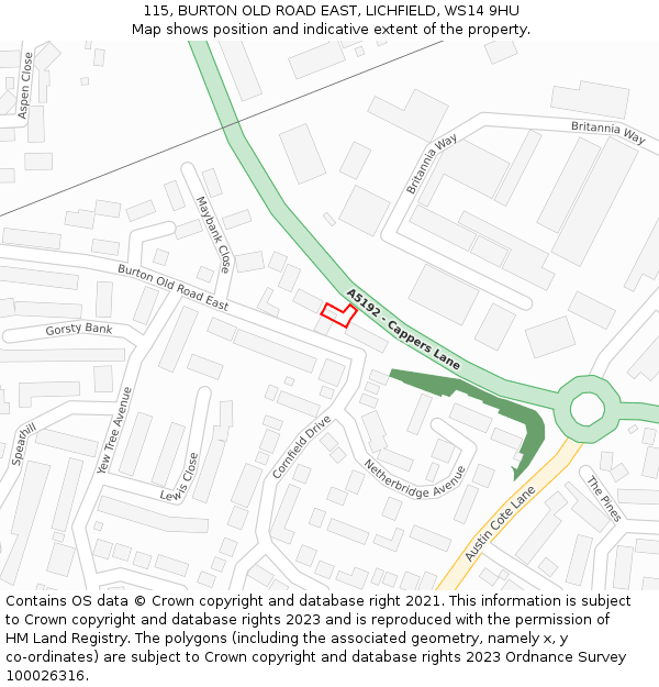 115, BURTON OLD ROAD EAST, LICHFIELD, WS14 9HU: Location map and indicative extent of plot