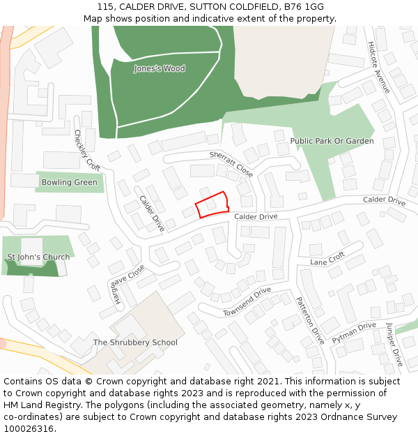 115, CALDER DRIVE, SUTTON COLDFIELD, B76 1GG: Location map and indicative extent of plot