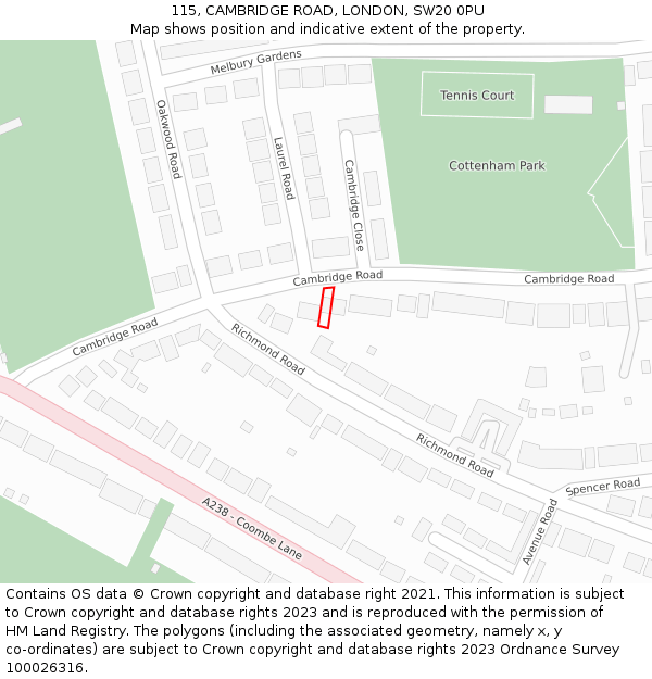 115, CAMBRIDGE ROAD, LONDON, SW20 0PU: Location map and indicative extent of plot