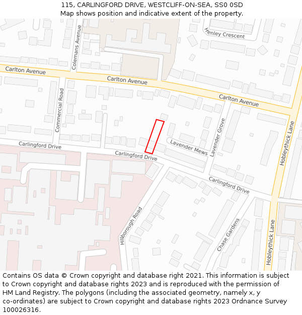 115, CARLINGFORD DRIVE, WESTCLIFF-ON-SEA, SS0 0SD: Location map and indicative extent of plot