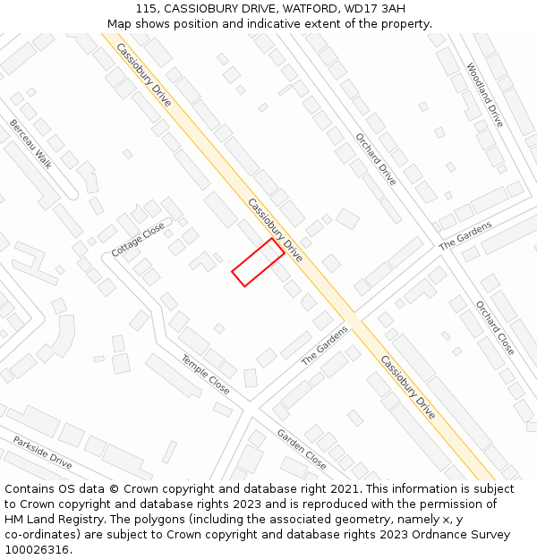 115, CASSIOBURY DRIVE, WATFORD, WD17 3AH: Location map and indicative extent of plot