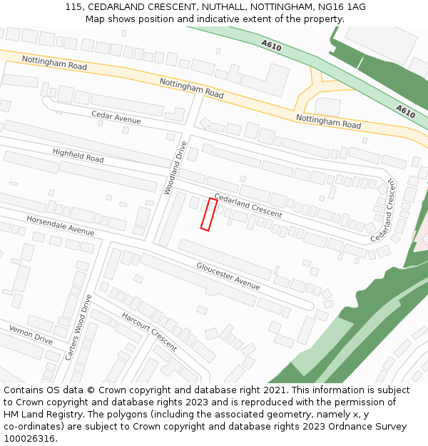 115, CEDARLAND CRESCENT, NUTHALL, NOTTINGHAM, NG16 1AG: Location map and indicative extent of plot