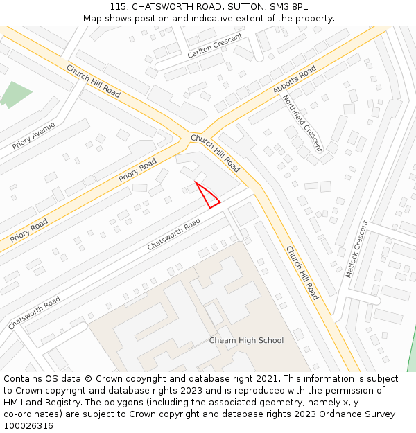 115, CHATSWORTH ROAD, SUTTON, SM3 8PL: Location map and indicative extent of plot
