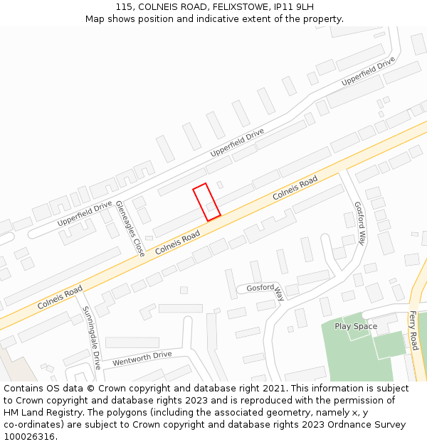 115, COLNEIS ROAD, FELIXSTOWE, IP11 9LH: Location map and indicative extent of plot