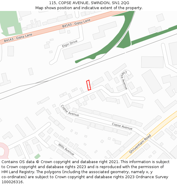 115, COPSE AVENUE, SWINDON, SN1 2QG: Location map and indicative extent of plot