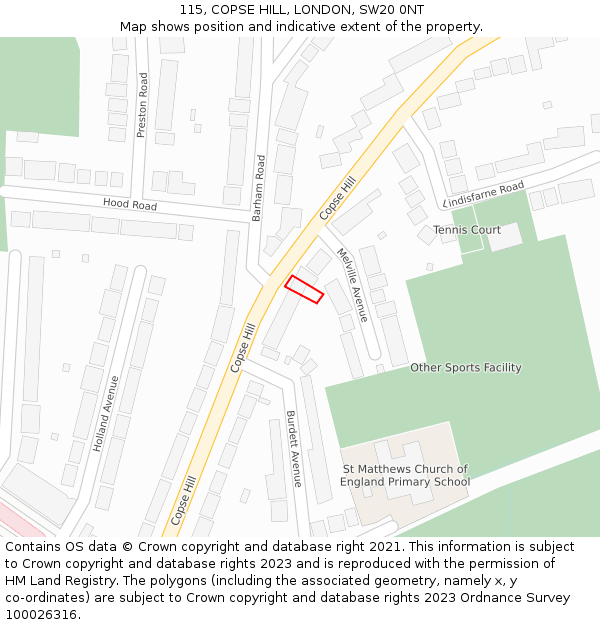 115, COPSE HILL, LONDON, SW20 0NT: Location map and indicative extent of plot