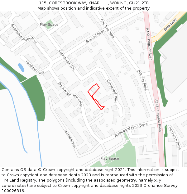 115, CORESBROOK WAY, KNAPHILL, WOKING, GU21 2TR: Location map and indicative extent of plot