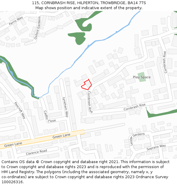 115, CORNBRASH RISE, HILPERTON, TROWBRIDGE, BA14 7TS: Location map and indicative extent of plot