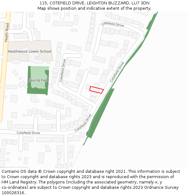 115, COTEFIELD DRIVE, LEIGHTON BUZZARD, LU7 3DN: Location map and indicative extent of plot