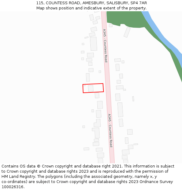 115, COUNTESS ROAD, AMESBURY, SALISBURY, SP4 7AR: Location map and indicative extent of plot