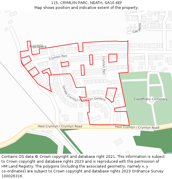 115, CRYMLYN PARC, NEATH, SA10 6EF: Location map and indicative extent of plot