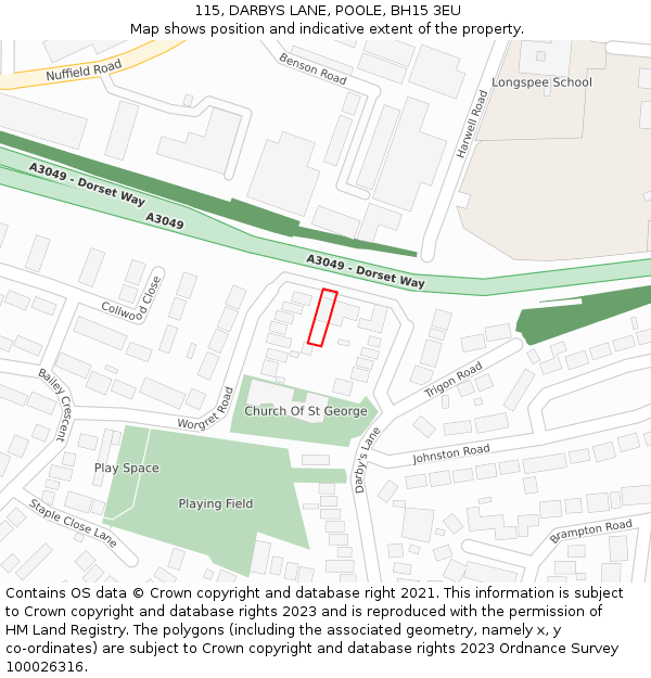 115, DARBYS LANE, POOLE, BH15 3EU: Location map and indicative extent of plot