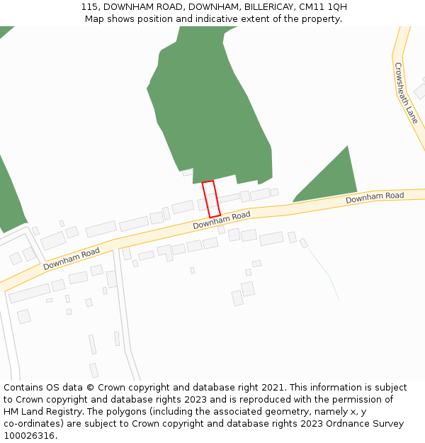 115, DOWNHAM ROAD, DOWNHAM, BILLERICAY, CM11 1QH: Location map and indicative extent of plot