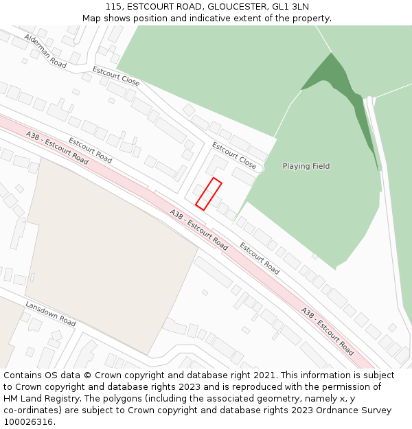115, ESTCOURT ROAD, GLOUCESTER, GL1 3LN: Location map and indicative extent of plot