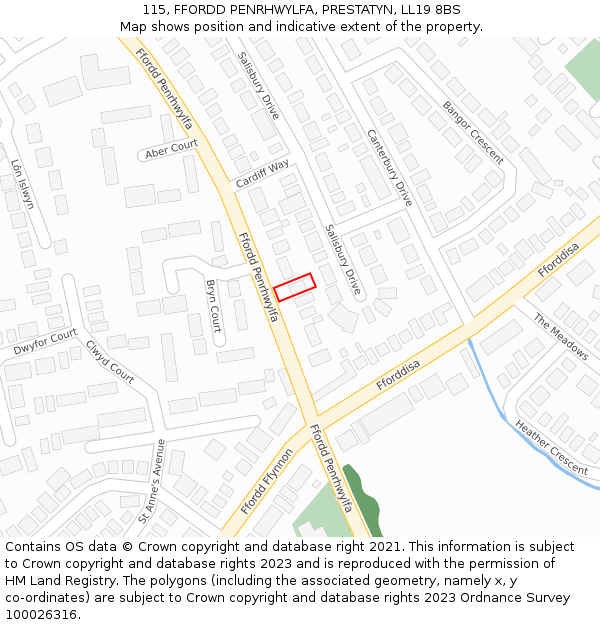 115, FFORDD PENRHWYLFA, PRESTATYN, LL19 8BS: Location map and indicative extent of plot