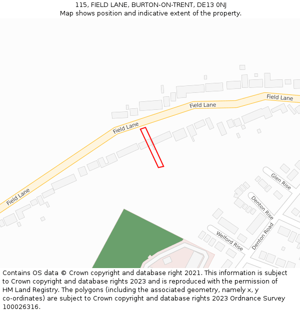 115, FIELD LANE, BURTON-ON-TRENT, DE13 0NJ: Location map and indicative extent of plot