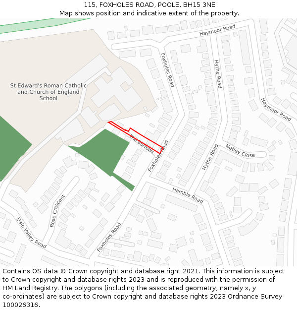 115, FOXHOLES ROAD, POOLE, BH15 3NE: Location map and indicative extent of plot