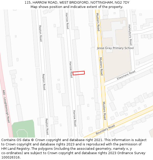 115, HARROW ROAD, WEST BRIDGFORD, NOTTINGHAM, NG2 7DY: Location map and indicative extent of plot