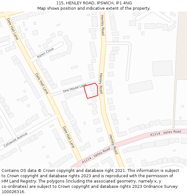 115, HENLEY ROAD, IPSWICH, IP1 4NG: Location map and indicative extent of plot