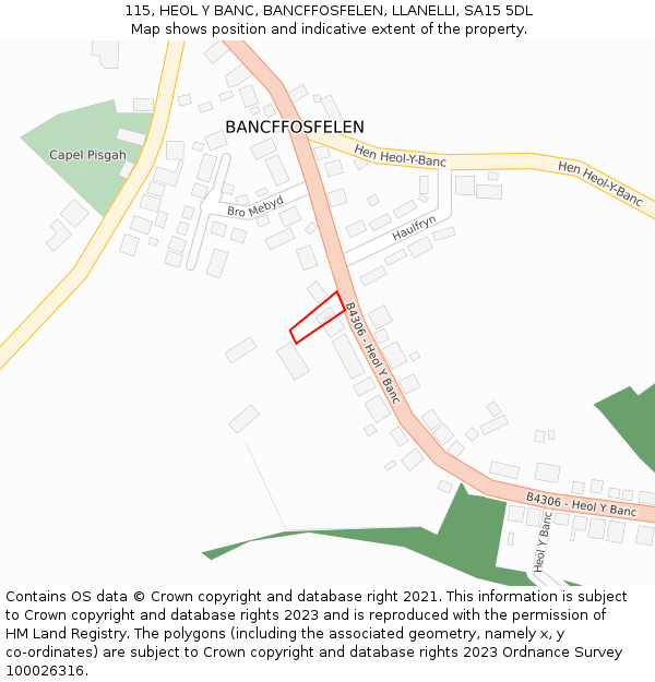 115, HEOL Y BANC, BANCFFOSFELEN, LLANELLI, SA15 5DL: Location map and indicative extent of plot