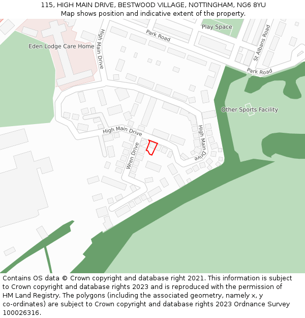 115, HIGH MAIN DRIVE, BESTWOOD VILLAGE, NOTTINGHAM, NG6 8YU: Location map and indicative extent of plot