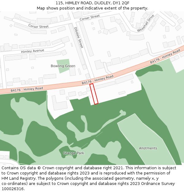 115, HIMLEY ROAD, DUDLEY, DY1 2QF: Location map and indicative extent of plot