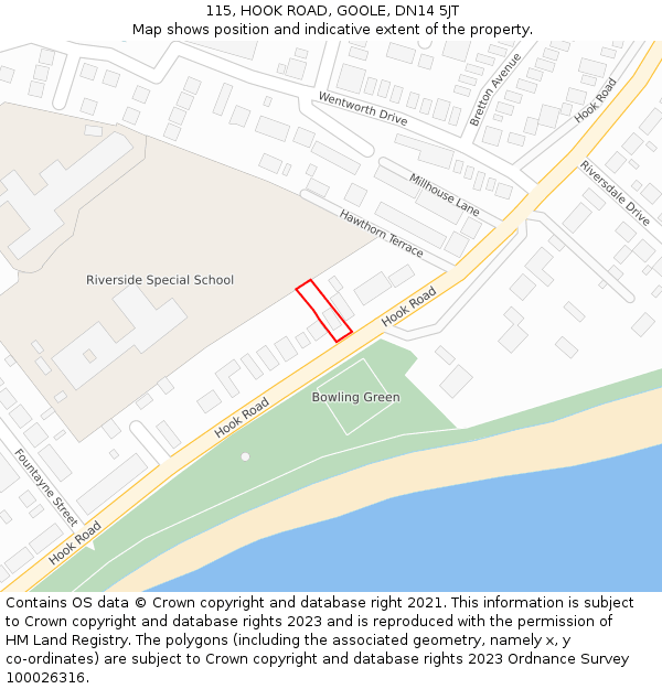 115, HOOK ROAD, GOOLE, DN14 5JT: Location map and indicative extent of plot