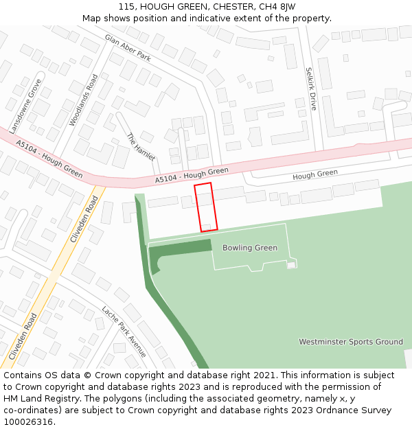 115, HOUGH GREEN, CHESTER, CH4 8JW: Location map and indicative extent of plot