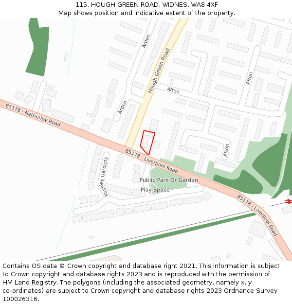 115, HOUGH GREEN ROAD, WIDNES, WA8 4XF: Location map and indicative extent of plot