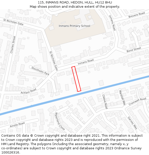 115, INMANS ROAD, HEDON, HULL, HU12 8HU: Location map and indicative extent of plot