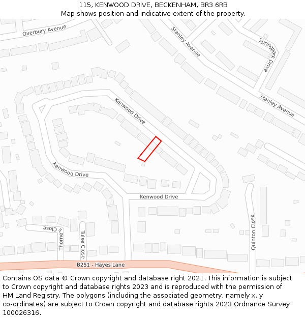 115, KENWOOD DRIVE, BECKENHAM, BR3 6RB: Location map and indicative extent of plot