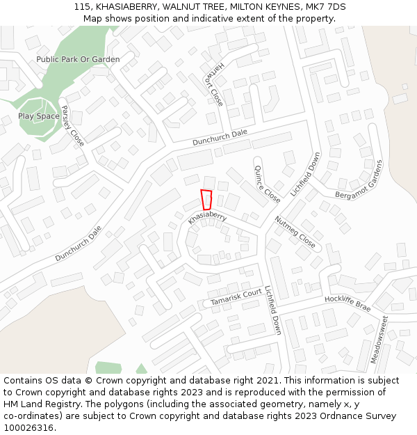 115, KHASIABERRY, WALNUT TREE, MILTON KEYNES, MK7 7DS: Location map and indicative extent of plot