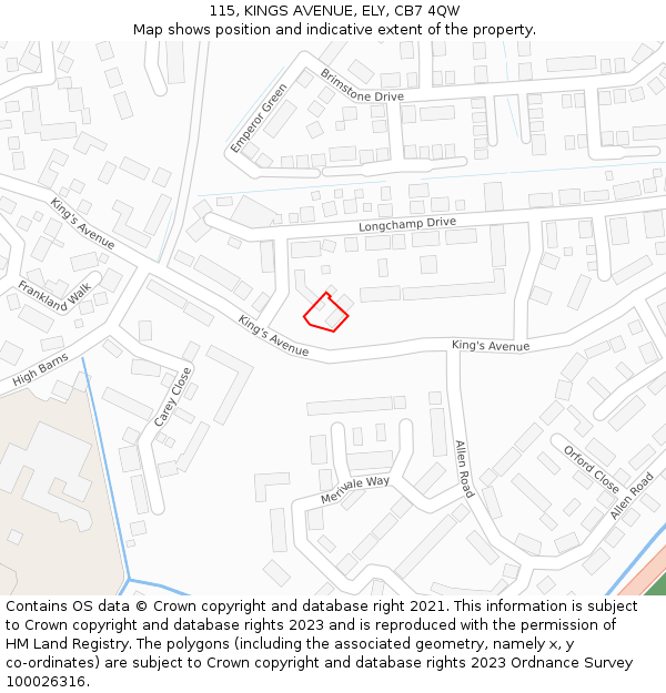 115, KINGS AVENUE, ELY, CB7 4QW: Location map and indicative extent of plot