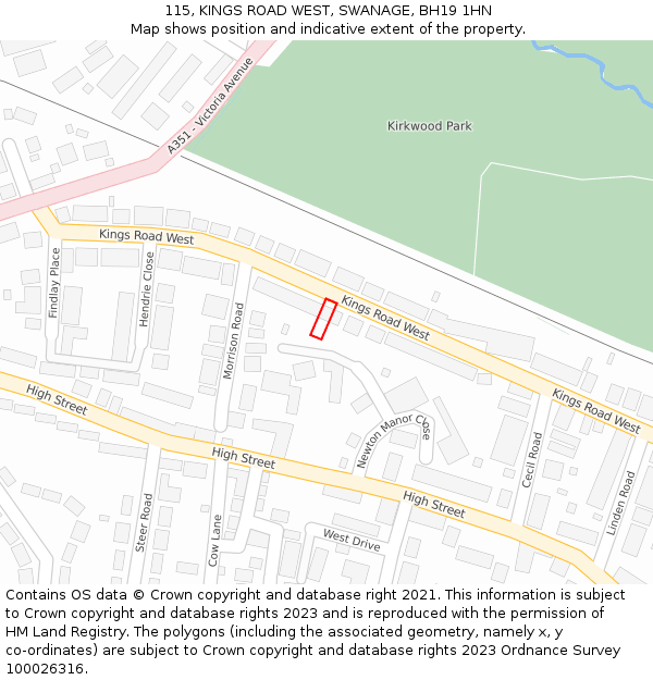 115, KINGS ROAD WEST, SWANAGE, BH19 1HN: Location map and indicative extent of plot