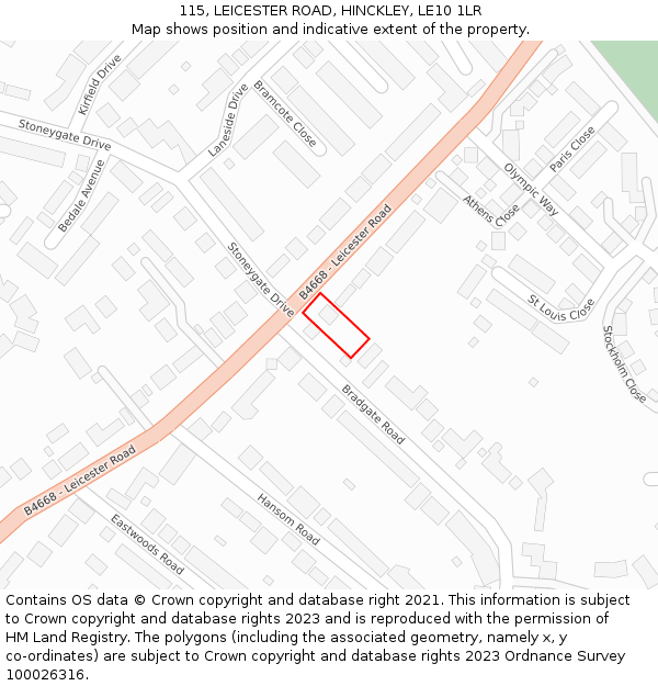 115, LEICESTER ROAD, HINCKLEY, LE10 1LR: Location map and indicative extent of plot